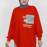 3165 Nakış Detaylı 2 İp Kumaş Sweatshirt-ORANJ