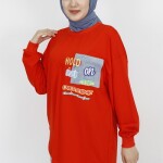 3165 Nakış Detaylı 2 İp Kumaş Sweatshirt-ORANJ