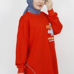 3165 Nakış Detaylı 2 İp Kumaş Sweatshirt-ORANJ