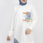 3165 Nakış Detaylı 2 İp Kumaş Sweatshirt-EKRU