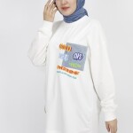 3165 Nakış Detaylı 2 İp Kumaş Sweatshirt-EKRU