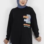 3165 Nakış Detaylı 2 İp Kumaş Sweatshirt-SİYAH