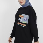 3165 Nakış Detaylı 2 İp Kumaş Sweatshirt-SİYAH