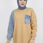 3163 Kot Cep Detaylı 2 İp Kumaş Sweatshirt-CAMEL