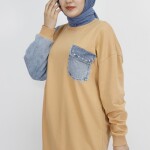 3163 Kot Cep Detaylı 2 İp Kumaş Sweatshirt-CAMEL