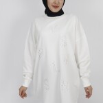 10347 Puane 2 İp Kumaş Taş Baskılı Sweatshirt-EKRU