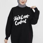 10335 Puane 2 İp Kumaş Yün Bakılı Sweatshirt-SİYAH