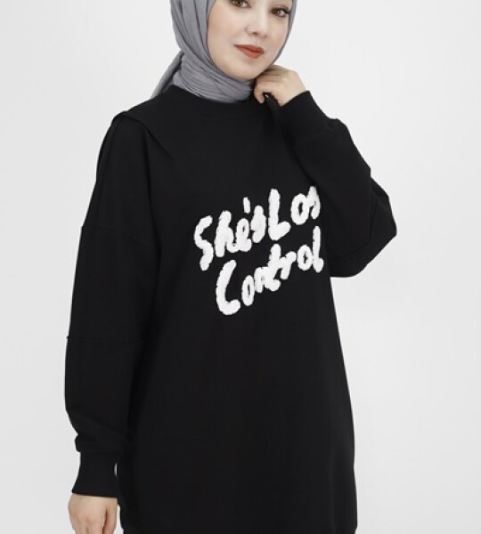 10335 Puane 2 İp Kumaş Yün Bakılı Sweatshirt-SİYAH