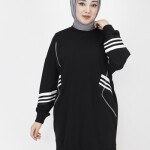 10353 Puane Kolları Ribanalı 2 İp Kumaş Sweatshirt-SİYAH