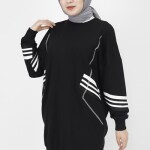 10353 Puane Kolları Ribanalı 2 İp Kumaş Sweatshirt-SİYAH