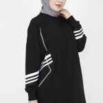 10353 Puane Kolları Ribanalı 2 İp Kumaş Sweatshirt-SİYAH