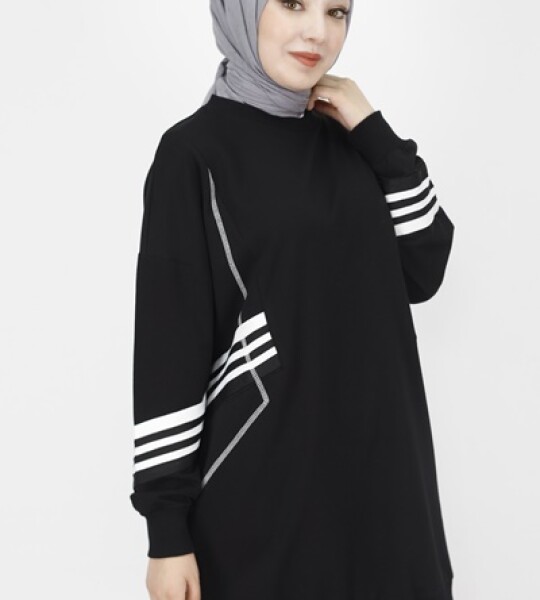 10353 Puane Kolları Ribanalı 2 İp Kumaş Sweatshirt-SİYAH