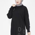 10346 Puane 2 İp Kumaş Taş Ve Nakış Detaylı Sweatshirt-SİYAH