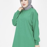 3172 Taş Baskılı 2 İp Kumaş Sweatshirt-YEŞİL