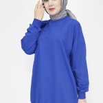 23282 2 İp Kumaş Tüy Ve İnci Detaylı Oversize Sweatshirt-SAKS