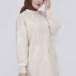 10345 Puane Scuba Kumaş Pul Ve Nakış Detaylı Sweatshirt-TAŞ