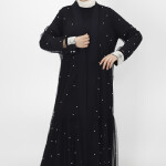 3013 İnci Detaylı Tül Abaya