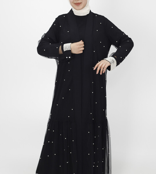 3013 İnci Detaylı Tül Abaya