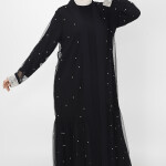 3013 İnci Detaylı Tül Abaya