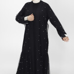 3013 İnci Detaylı Tül Abaya