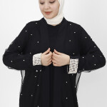 3013 İnci Detaylı Tül Abaya