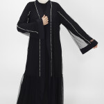 3014 Boncuk Detaylı Tül Abaya