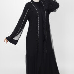 3014 Boncuk Detaylı Tül Abaya