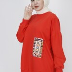 23001 2 İp Kumaş İnci Ve Baskı Detaylı Oversize Sweatshirt-ORANJ