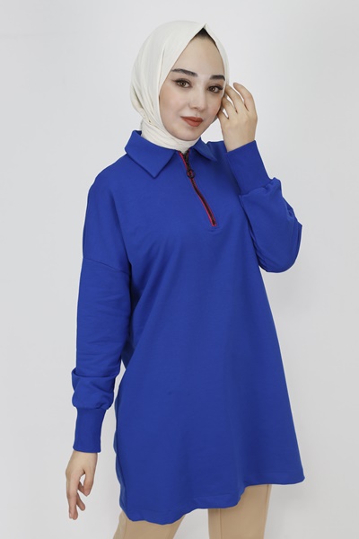 23296 2 İp Kumaş Yaka Fermuar Detaylı Sweatshirt-SAKS