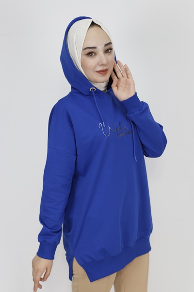 23299 2 İp Kumaş Yazı Baskılı Sweatshirt-SAKS