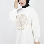 71143 2 İp Kumaş Nakış Ve Taş Detaylı Sweatshirt-EKRU