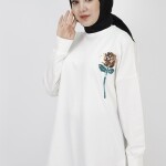 6972 Pul İşleme Detaylı 2 İp Kumaş Sweatshirt-EKRU