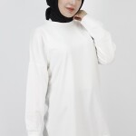 6972 Pul İşleme Detaylı 2 İp Kumaş Sweatshirt-EKRU