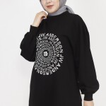 71143 2 İp Kumaş Nakış Ve Taş Detaylı Sweatshirt-SİYAH