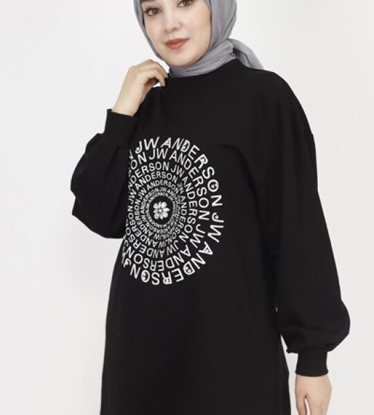 71143 2 İp Kumaş Nakış Ve Taş Detaylı Sweatshirt-SİYAH