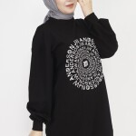 71143 2 İp Kumaş Nakış Ve Taş Detaylı Sweatshirt-SİYAH