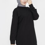 6972 Pul İşleme Detaylı 2 İp Kumaş Sweatshirt-SİYAH