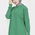 23284 Ekose Taş Baskılı 2 İp Kumaş Sweatshirt-YEŞİL