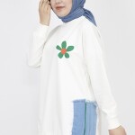 23288 2 İp Kumaş Kot Garnili Ve Baskılı Sweatshirt-EKRU