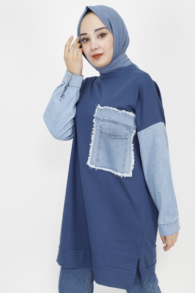 6957 Kot Cep Detaylı 2 İp Kumaş Sweatshirt-JEANS