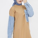 6957 Kot Cep Detaylı 2 İp Kumaş Sweatshirt-CAMEL