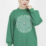 71143 2 İp Kumaş Nakış Ve Taş Detaylı Sweatshirt-YEŞİL