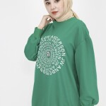 71143 2 İp Kumaş Nakış Ve Taş Detaylı Sweatshirt-YEŞİL