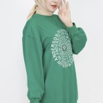 71143 2 İp Kumaş Nakış Ve Taş Detaylı Sweatshirt-YEŞİL