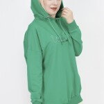 23299 2 İp Kumaş Yazı Baskılı Sweatshirt-YEŞİL