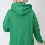 23299 2 İp Kumaş Yazı Baskılı Sweatshirt-YEŞİL