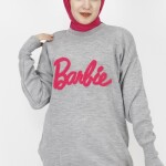 1031 Barbie Yazılı Triko Tunik-GRİ