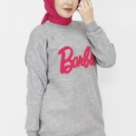 1031 Barbie Yazılı Triko Tunik-GRİ