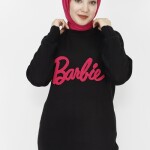 1031 Barbie Yazılı Triko Tunik-SİYAH