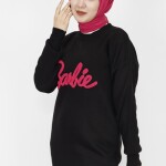 1031 Barbie Yazılı Triko Tunik-SİYAH